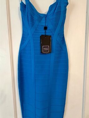 Herve Leger Cobalt Blue Bandage Midi Dress